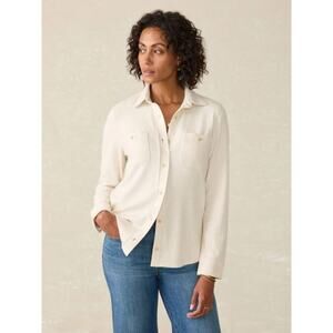 Faherty Legend™ Pockets Sweater Button Front Shirt Off White Womens Size Small